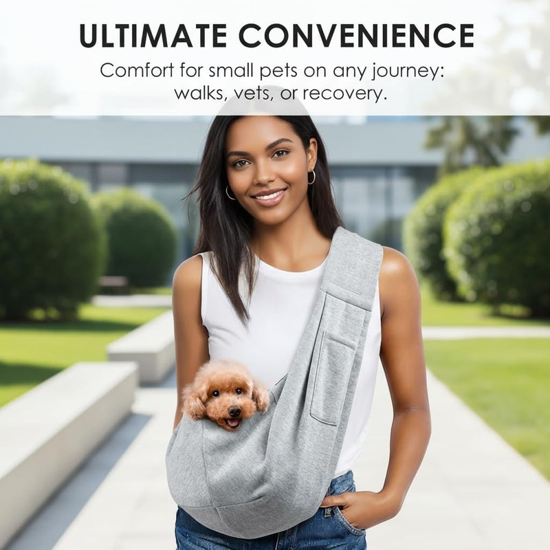 KASTWAVE Multi-purpose fine material Small Dog Sling Carrier – Hands Free Reversible Pet Papoose Bag - Classic Pocket & Classic Strap, Travel Safety Harness, Puppy Essentials - for 3-10 lbs Pets(Grey) Durability enhanced - Image 2