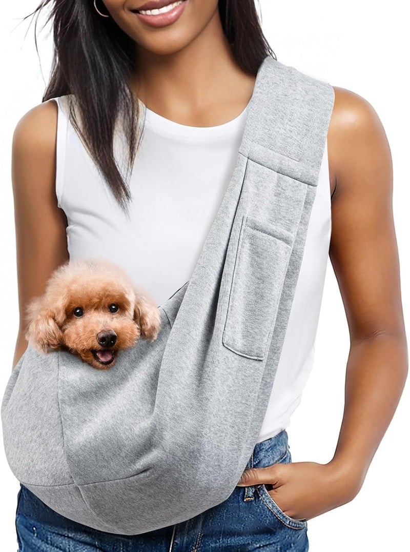 KASTWAVE Multi-purpose fine material Small Dog Sling Carrier – Hands Free Reversible Pet Papoose Bag - Classic Pocket & Classic Strap, Travel Safety Harness, Puppy Essentials - for 3-10 lbs Pets(Grey) Durability enhanced - Image 1