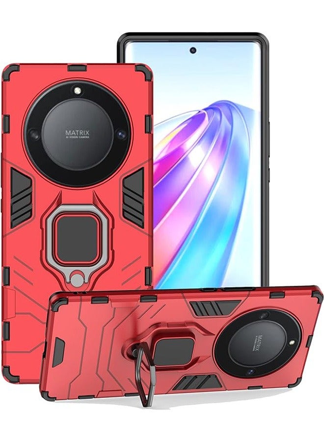 Compatible With Honor X9A Case, Hybrid Heavy Duty Protection Defender Kickstand Armor Case Cover, Anti-Fall Drop Protection, Shockproof Case, Red - Image 1