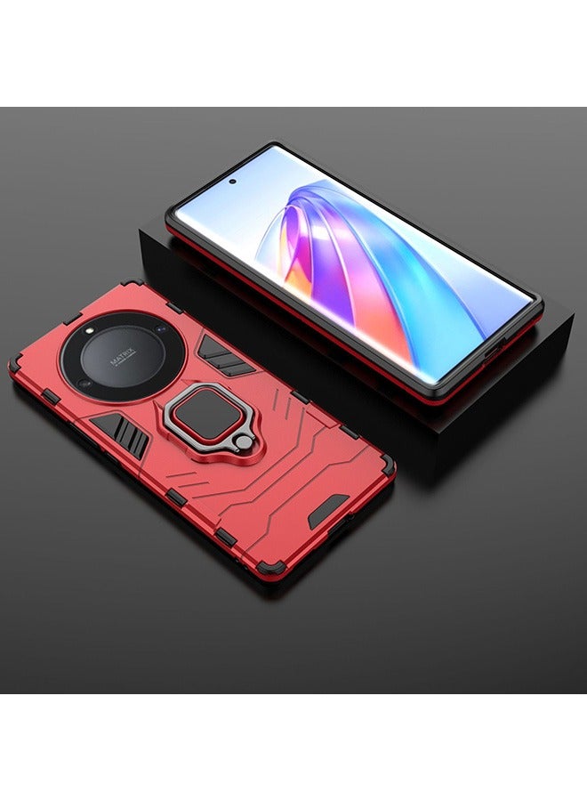 Compatible With Honor X9A Case, Hybrid Heavy Duty Protection Defender Kickstand Armor Case Cover, Anti-Fall Drop Protection, Shockproof Case, Red - Image 2