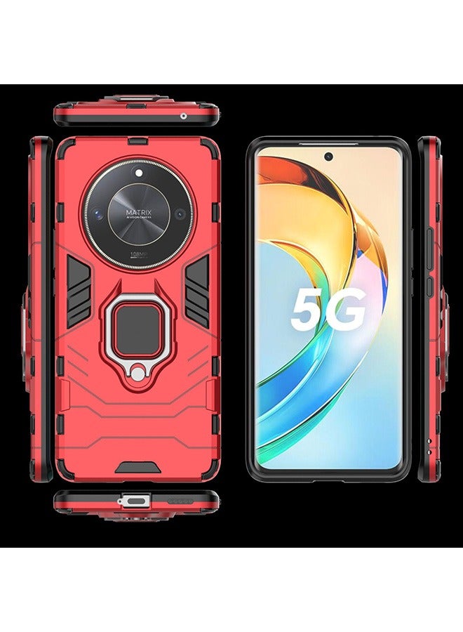 Compatible With Honor X9A Case, Hybrid Heavy Duty Protection Defender Kickstand Armor Case Cover, Anti-Fall Drop Protection, Shockproof Case, Red - Image 3