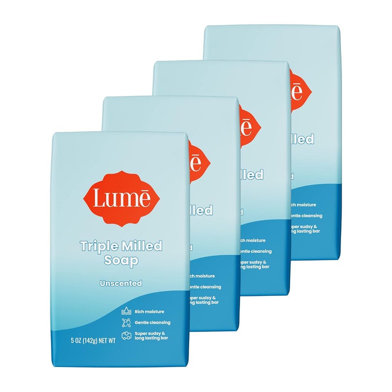 Lume Triple Milled Bar Soap  Rich Moisture  Gentle Cleansing  Paraben Free Phthalate Free Skin Safe  5 ounce Pack of 4 Unscented