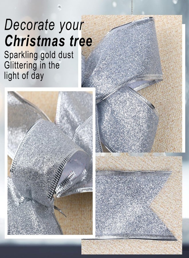 AIDVPOD Glitter Bows for Christmas Tree Silver Ribbon Bows Ornaments Large Christmas Bows Decoration for Gift Wrapping Tree Topper Wreaths Cabinets Outdoor Home Decor - Image 4