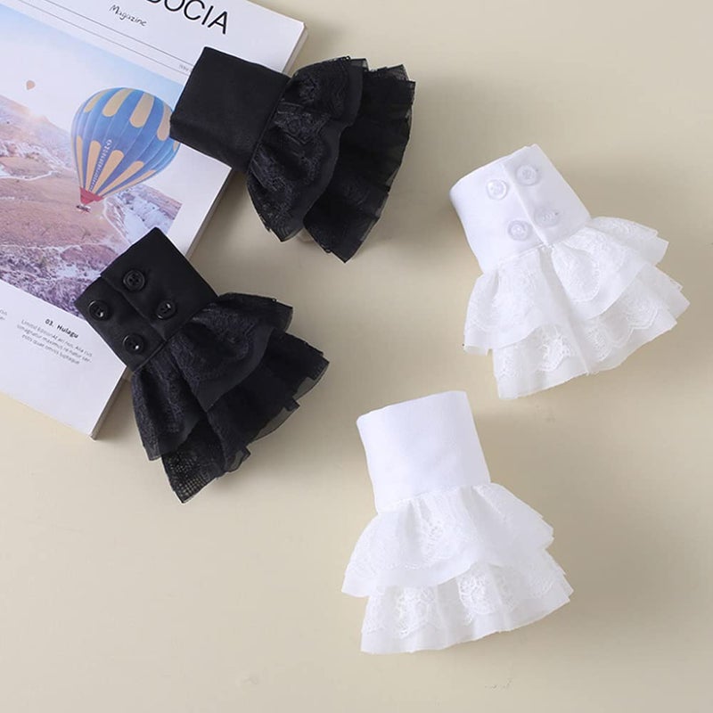 Elegtiskas False Sleeves Wrist Cuffs Floral Layered Lace Cuff - Image 2
