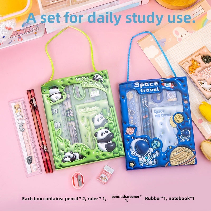 Educational Stationery Set: 6-Piece Pink Compact Size Durable Materials - Vibrant 3D Cartoon Design Learning Tools for Young Students Home School Use - Image 5
