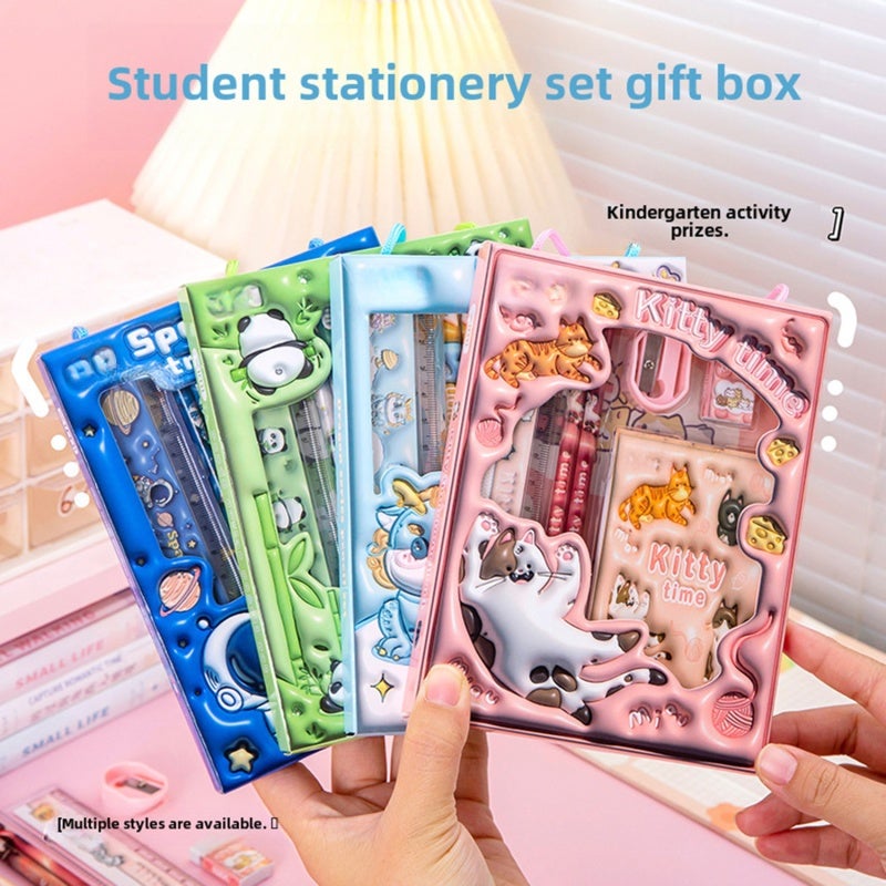 Educational Stationery Set: 6-Piece Pink Compact Size Durable Materials - Vibrant 3D Cartoon Design Learning Tools for Young Students Home School Use - Image 4