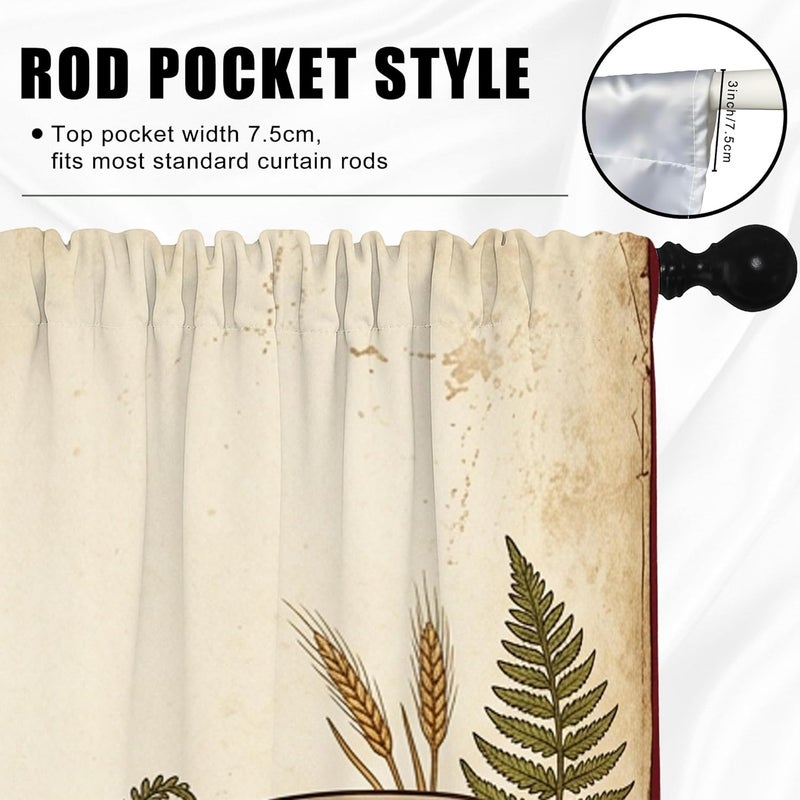 Basket Kitchen Curtains, Rustic Farmhouse Mushroom Fern Fall Brown Cafe Curtain Panels with Rod Pocket for Kitchen Window Curtains Over Sink 26x36 Inch - Image 5