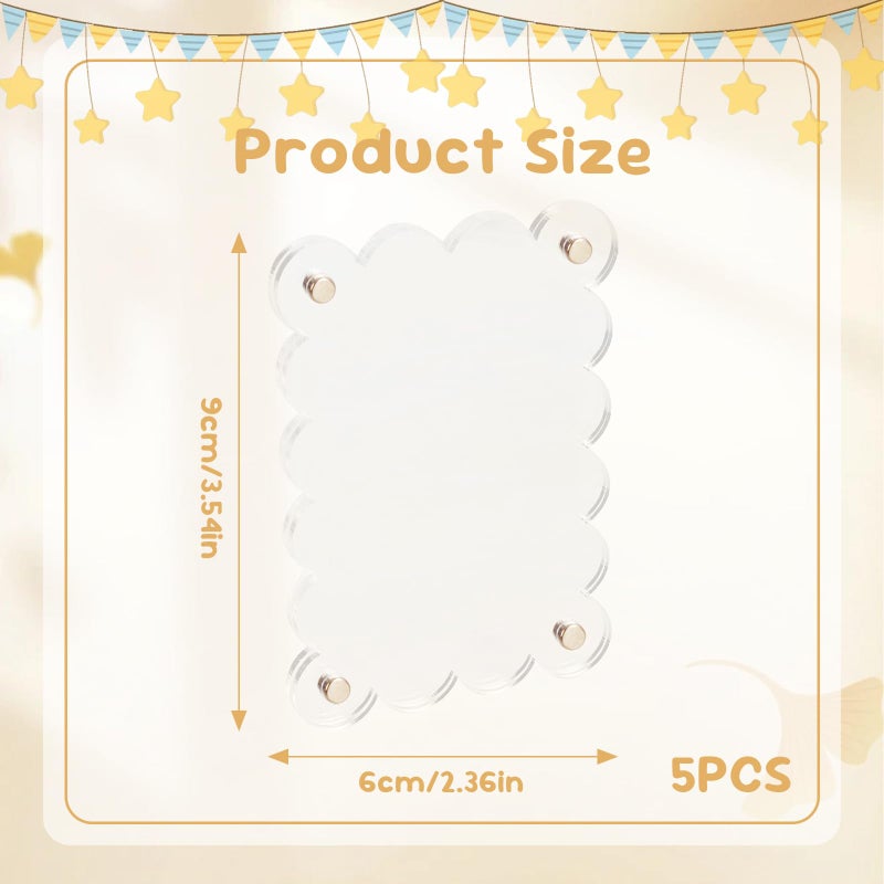 Nirvany 5 Pack 2.36 x 3.54 Inch Acrylic Fridge Magnetic Picture Frames, Scalloped Clear Polaroid Frames, Double-Sided Magnet Photo Holder for Instax Mini and Wallet Size Photos (Transparent) - Image 2