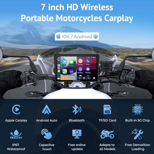 Wonsidary 2025 Wonsidary W722 for Motorcycle CarPlay & Android Auto,7" Waterproof Smart GPS Navigation System Screen,Car Play Moto with Light Sensor,Dual Bluetooth,Siri/G-Assist,EQ,USB/Hardwired Power Supply - Image 2