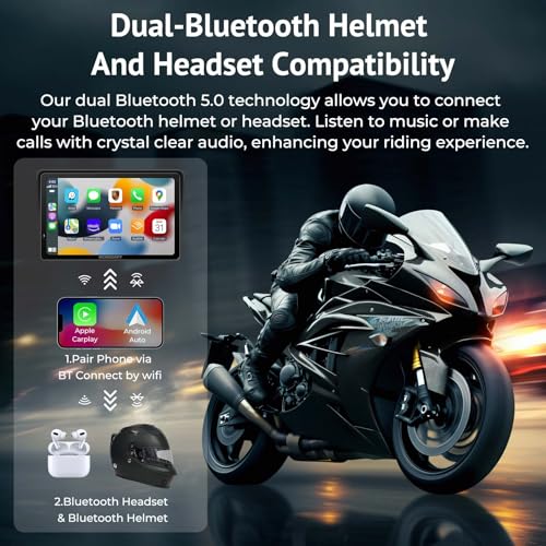 Wonsidary 2025 Wonsidary W722 for Motorcycle CarPlay & Android Auto,7" Waterproof Smart GPS Navigation System Screen,Car Play Moto with Light Sensor,Dual Bluetooth,Siri/G-Assist,EQ,USB/Hardwired Power Supply - Image 4