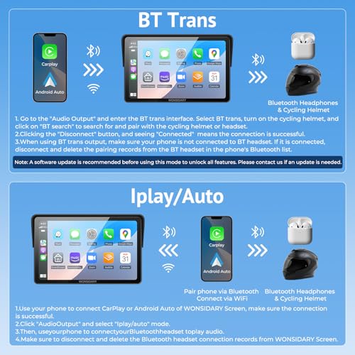Wonsidary 2025 Wonsidary W722 for Motorcycle CarPlay & Android Auto,7" Waterproof Smart GPS Navigation System Screen,Car Play Moto with Light Sensor,Dual Bluetooth,Siri/G-Assist,EQ,USB/Hardwired Power Supply - Image 5
