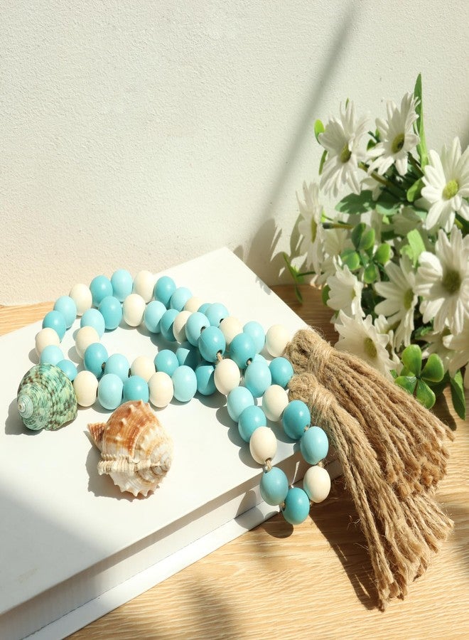 Meplait Wood Bead Garland,39in Farmhouse Beads with Tassels Boho Beads for Tiered Tray Decorative Beads Home Decor (Blue & Natural) - Image 3