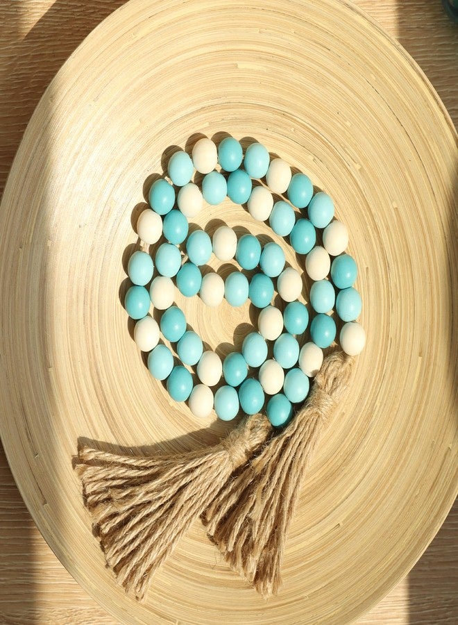 Meplait Wood Bead Garland,39in Farmhouse Beads with Tassels Boho Beads for Tiered Tray Decorative Beads Home Decor (Blue & Natural) - Image 4