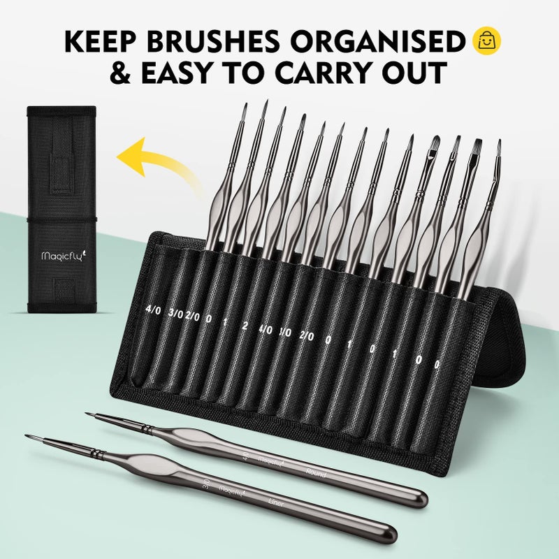 Magicfly Magicfly Fine Detail Paint Brushes, 15pcs Miniature Paint Brushes Set with Dustproof Nylon Bag, Nylon Hair, Fine Detailing for Acrylic, Oil, Watercolor, Gouache & More Silver Grey  - Image 5