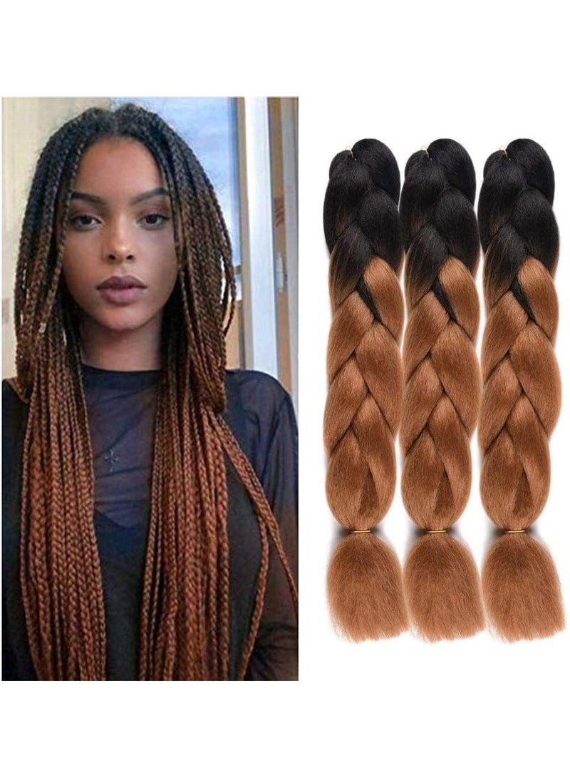 إستيل وصلات شعر أفريقية، وصلات شعر كروشيه مضفرة، شعر تجديل صناعي بدرجة حرارة عالية، شعر ياكي جامبو مضفر (أسود/بني فاتح، 3 قطع) - Image 1
