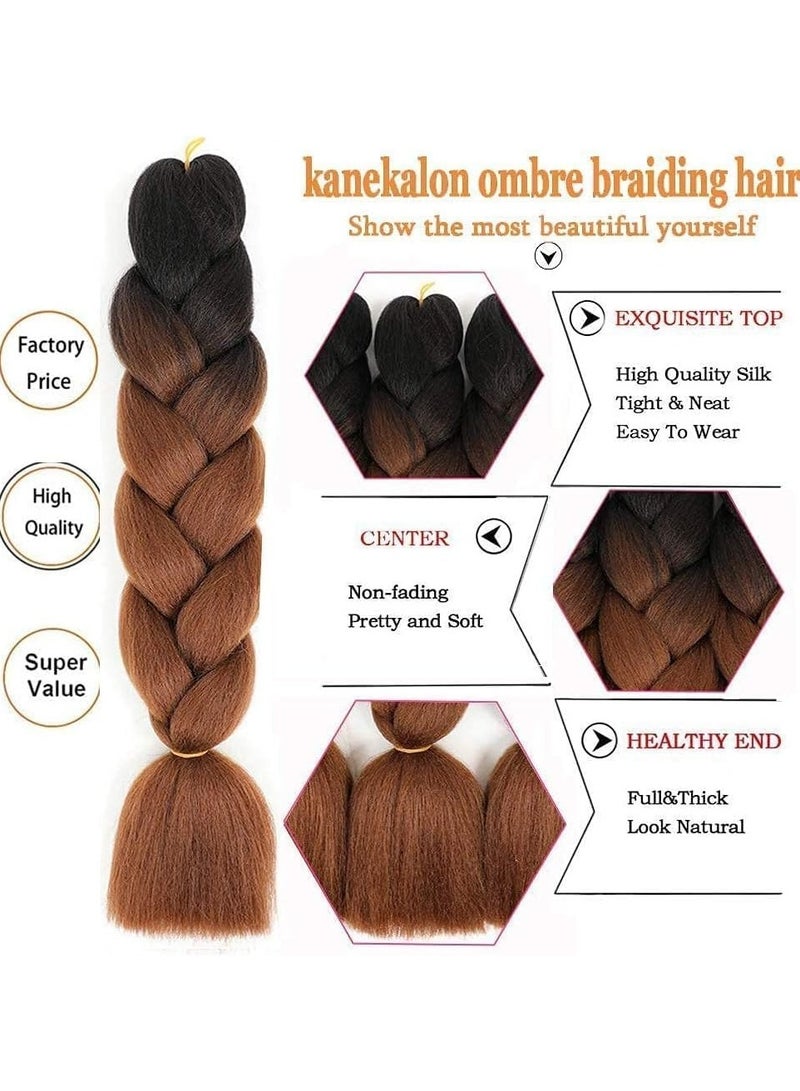 إستيل وصلات شعر أفريقية، وصلات شعر كروشيه مضفرة، شعر تجديل صناعي بدرجة حرارة عالية، شعر ياكي جامبو مضفر (أسود/بني فاتح، 3 قطع) - Image 3