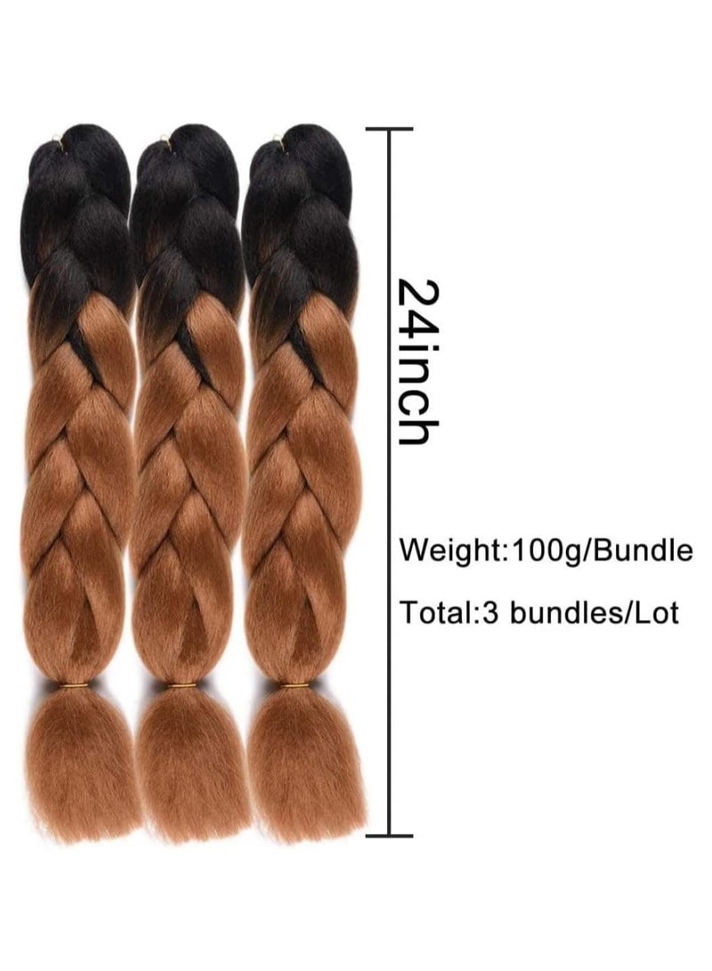 إستيل وصلات شعر أفريقية، وصلات شعر كروشيه مضفرة، شعر تجديل صناعي بدرجة حرارة عالية، شعر ياكي جامبو مضفر (أسود/بني فاتح، 3 قطع) - Image 2