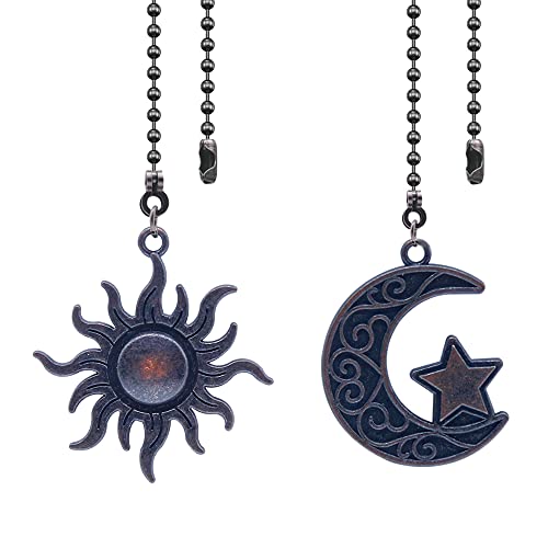 Dotlite Ceiling Fan Pull Chain Set Decorative Totem Bohemia Pull Chain Pendant Extension 12 Inches Lighting Fan Beaded Ball Fan Pull Chain Extender Ornament with Connector Moon and Sun Bronze