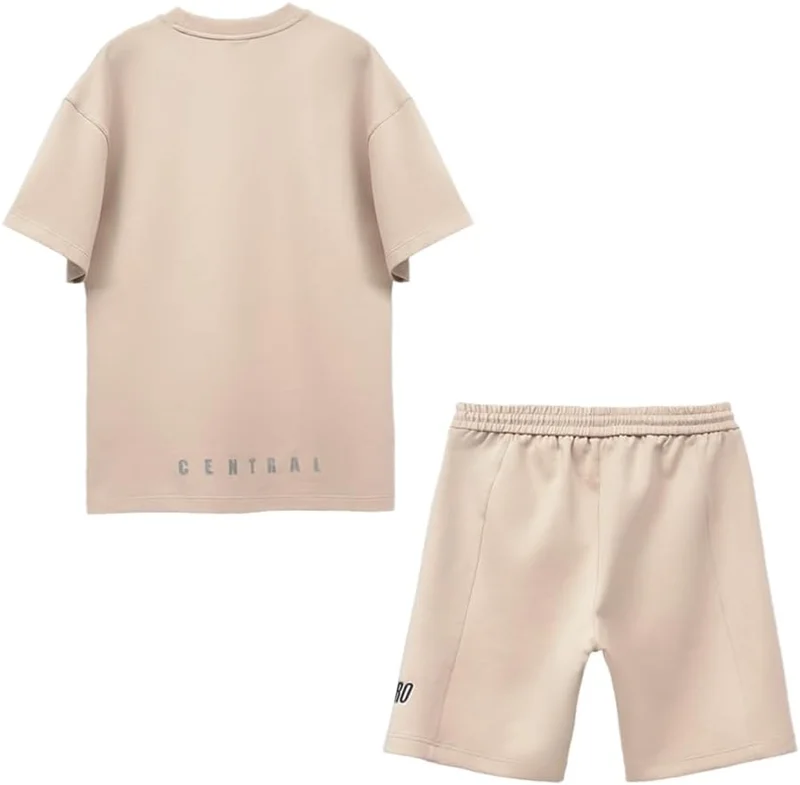 سيدرو Cedro Men's Oversize Graphic Tee & Shorts Set in Beige