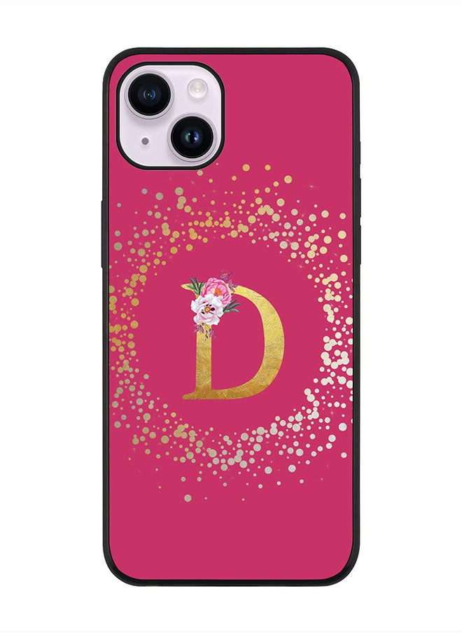 Stylizedd Rugged Black edge case for Apple iPhone 14 Plus, Soft Flexible Phone case Custom Monogram Initial Letter Floral Pattern Alphabet - D (Dark Pink Rose)  - Image 1