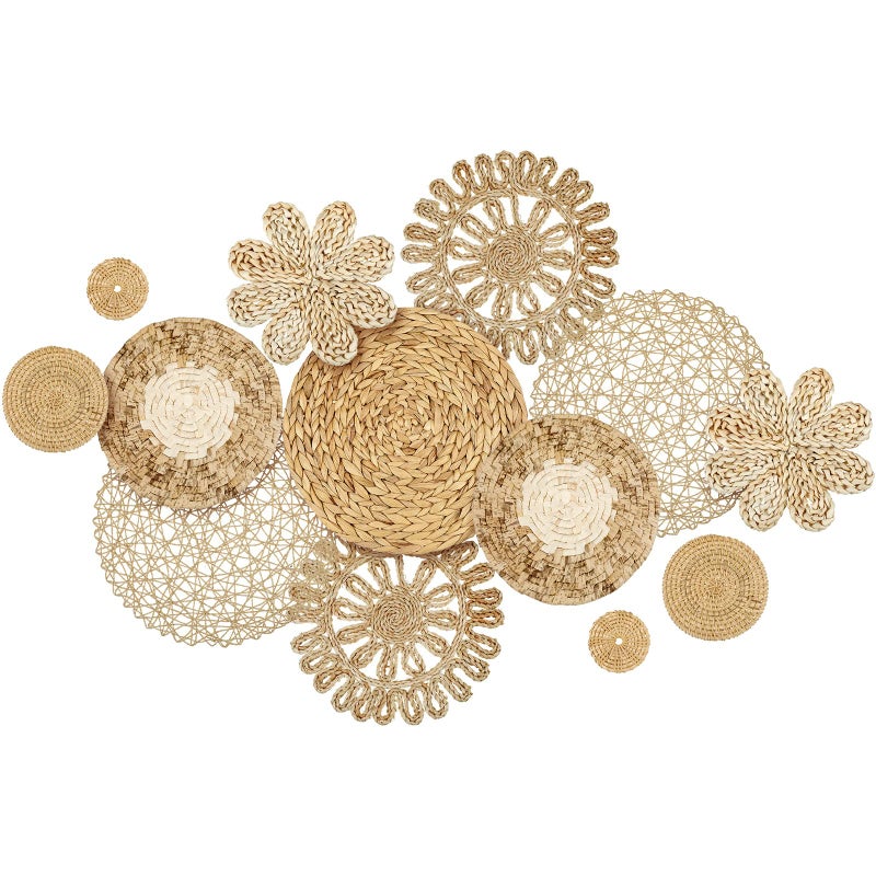مجموعة جلنمال من 13 سلة حائط بوهو مزخرفة مصنوعة من الخيزران المسطح سلال مصنوعة يدويًا من البامبو وعشب البحر للتعليق على الحائط لغرفة النوم وغرفة المعيشة وغرفة الطعام والمكتب جاهزة للتعليق