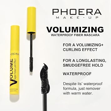 Phoera ماسكارا فوهيرا المقاومة للماء والمكثفة للألياف، مقاومة للتلطخ، تدوم طويلاً، تأثير الرموش الصناعية، حتى 12 ضعفًا من الحجم، تدوم 24 ساعة، تركيبة نظيفة نباتية ومضادة للحساسية - Image 5