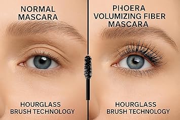 Phoera ماسكارا فوهيرا المقاومة للماء والمكثفة للألياف، مقاومة للتلطخ، تدوم طويلاً، تأثير الرموش الصناعية، حتى 12 ضعفًا من الحجم، تدوم 24 ساعة، تركيبة نظيفة نباتية ومضادة للحساسية - Image 2