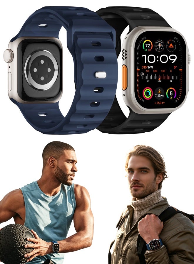 2 Pack Sport Bands for Apple Watch Ultra 3 Ultra 2 Ultra Band, Waterproof Soft Silicone Rugged Ocean Breathable Strap - Image 1