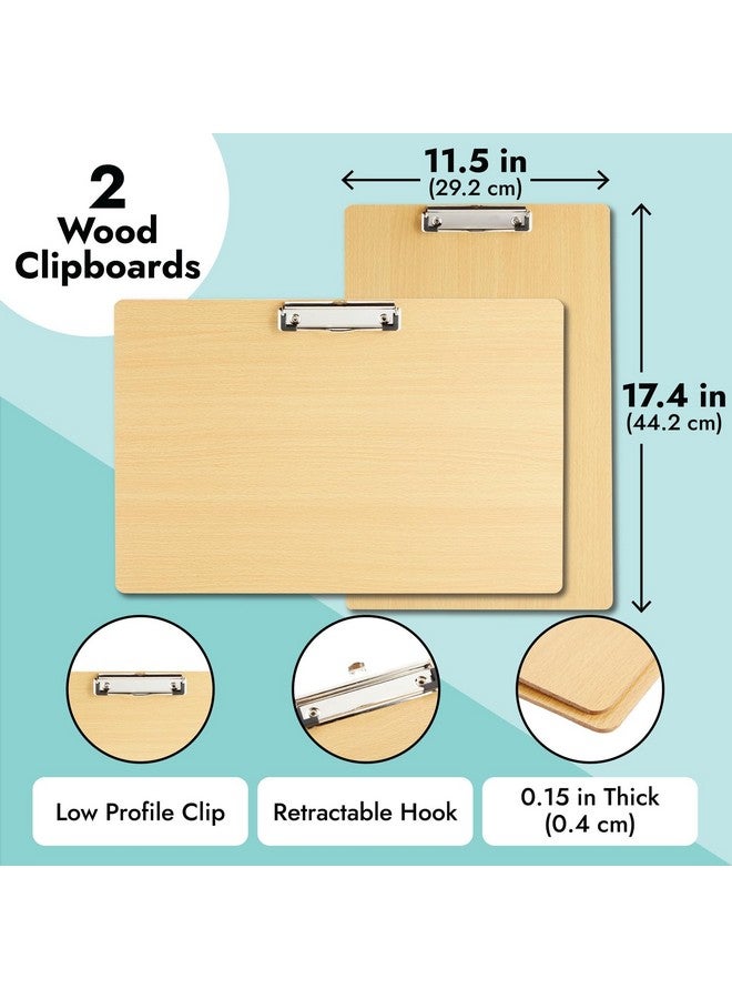 Paper Junkie 2Pack Extra Large Legal Size Clipboards 11X17 With Low Profile Clip Horizontal Wooden Lap Boards Vertical Wood Clip Board For Drawing Sketching Art Classroom Office Supplies - Image 4
