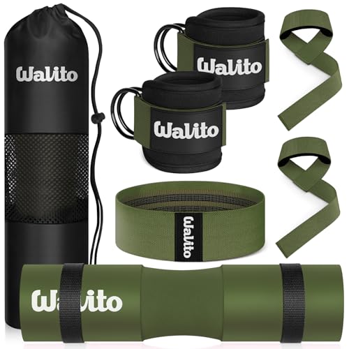 WALITO 7Pcs Barbell Pad Set for Hip Thrust - Squat Pad,Gym Accessories for Women with Bar Bad,Bench Press, with Gym Ankle Straps,Resistance Bands for Working Out,Lifting Strap,Carry Bag - Image 1