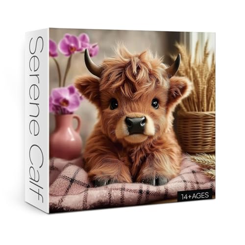 Larkipuzz Cute Highland Cow Flower Puzzles for Adults 1000 Pieces Funny Alpine Cattle Animal Jigsaw Puzzle Impossible Difficult Art Puzzles - Image 1