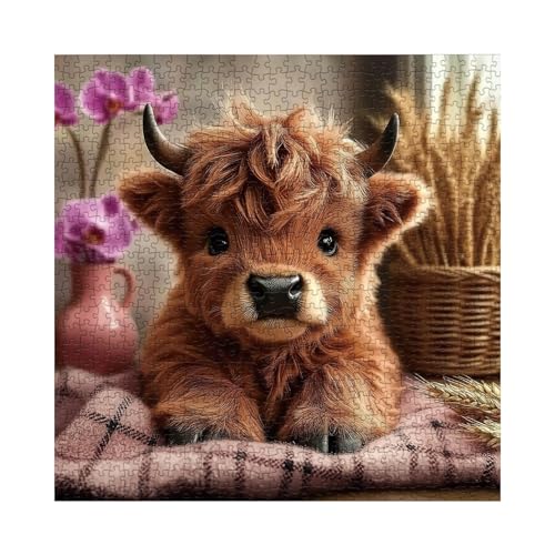 Larkipuzz Cute Highland Cow Flower Puzzles for Adults 1000 Pieces Funny Alpine Cattle Animal Jigsaw Puzzle Impossible Difficult Art Puzzles - Image 5