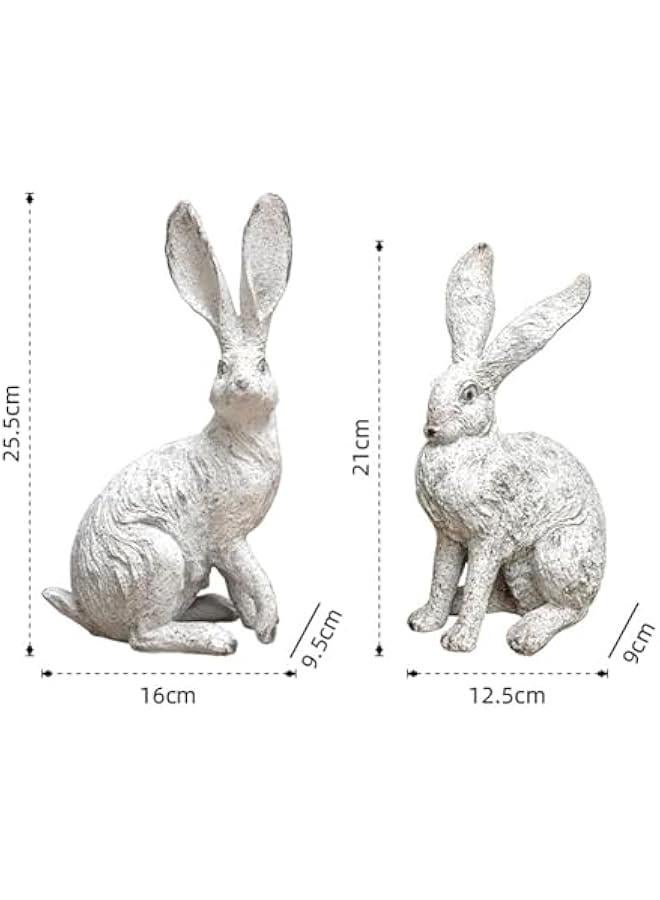 Generic 2Pcs Yard Decorations Garden Statues Bunny Figurines Home Decor Crafts Cute Desktop Ornaments for Outside Indoors Bookshelf  - Image 4