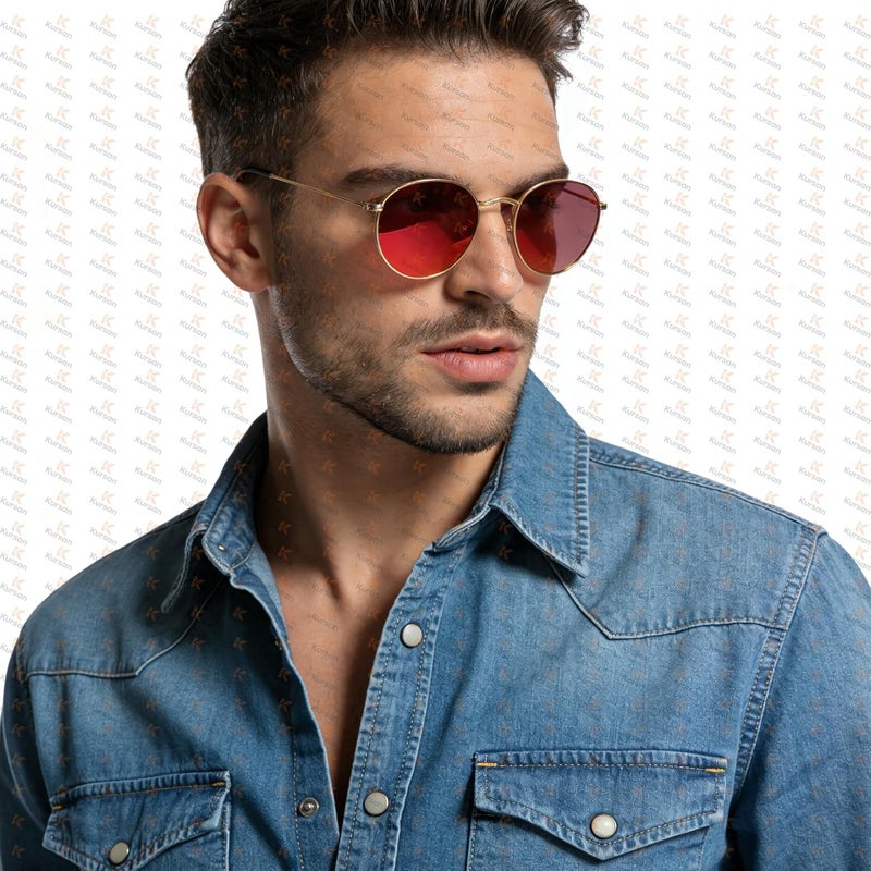 نظارات كرسان الشمسية المستقطبة المعدنية الصغيرة المستديرة للرجال والنساء، عدسات عاكسة كلاسيكية مستديرة - Image 5