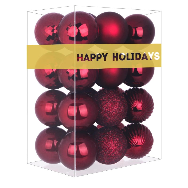 GameXcel Maroon 1.6"" Small Christmas Balls Christmas Tree Decoration Ornaments Shatterproof Hanging Balls for Birthday Halloween Holiday Wedding Decorations Set of 24pcs - Image 1