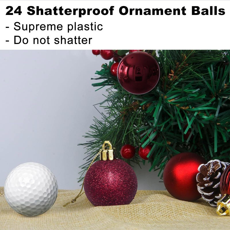GameXcel Maroon 1.6"" Small Christmas Balls Christmas Tree Decoration Ornaments Shatterproof Hanging Balls for Birthday Halloween Holiday Wedding Decorations Set of 24pcs - Image 3
