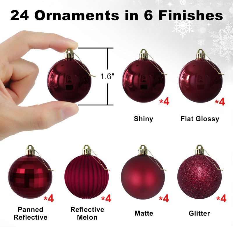 GameXcel Maroon 1.6"" Small Christmas Balls Christmas Tree Decoration Ornaments Shatterproof Hanging Balls for Birthday Halloween Holiday Wedding Decorations Set of 24pcs - Image 2