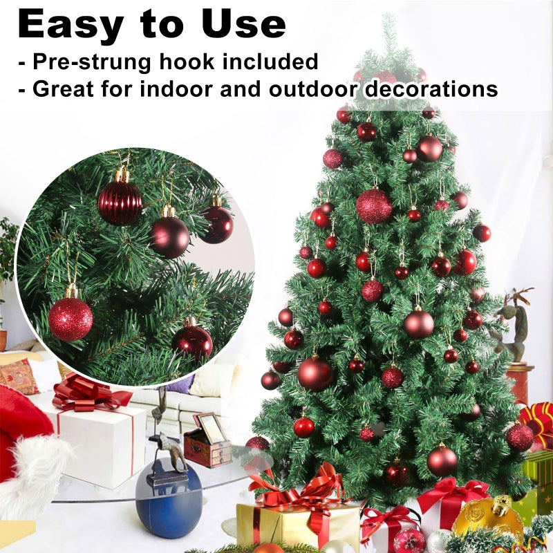 GameXcel Maroon 1.6"" Small Christmas Balls Christmas Tree Decoration Ornaments Shatterproof Hanging Balls for Birthday Halloween Holiday Wedding Decorations Set of 24pcs - Image 5