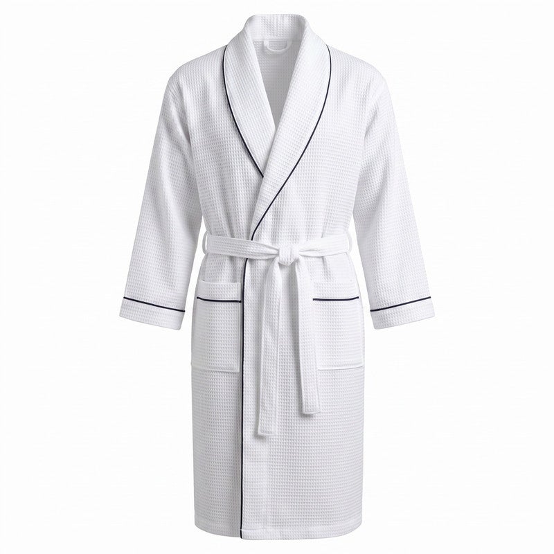 TM HOME Honeycomb Unisex Bathrobe, 100% Natural Cotton, Soft and Highly Absorbent, Premium Hotel Quality, White - Image 2