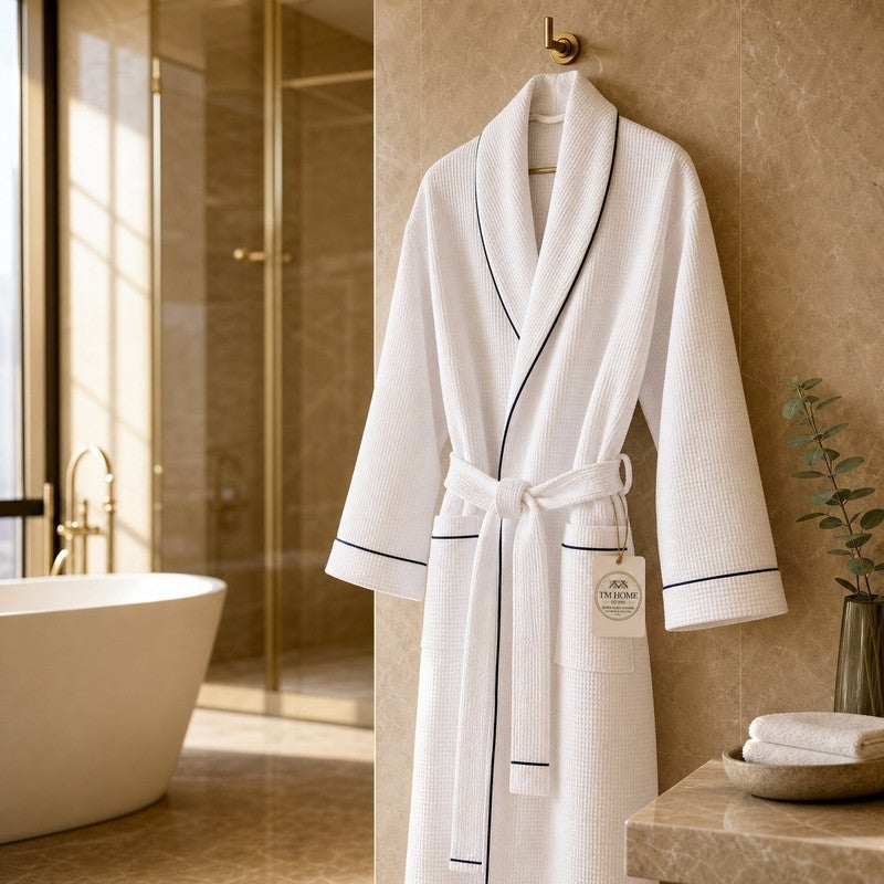 TM HOME Honeycomb Unisex Bathrobe, 100% Natural Cotton, Soft and Highly Absorbent, Premium Hotel Quality, White - Image 4