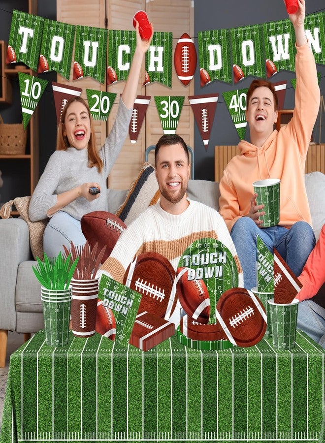 Dydamud Football Party Decorations, Football Plates Napkins Tablecloth Banner Touch Down Football Party Supplies Kit for Football Game Day Tailgate Party, Football Birthday Party Decorations, Serve 25 - Image 2