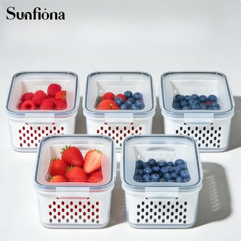 Sunfiona 2/6pcs/Set Large Capacity Fruit Storage Containers with Removable Drain Colander, Airtight Food Keeper for Fridge & Dishwasher Safe, Extend Freshness for Berries, Fruits & Vegetables - Image 3