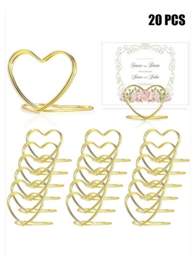 LuckSa 20 pcs Heart Table Number Holders - Rust-Resistant Metal Place Card Stands for Weddings, Office u0026 Home Decor (Gold) - Image 1