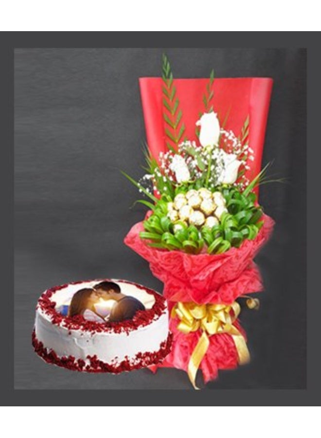 Carmel Flowers باقة فيريرو مع كعكة فوتو من المخمل الأحمر