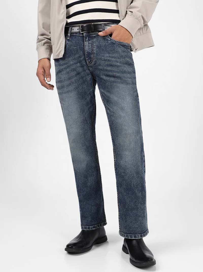 Urbano Fashion Men's Dark Blue Washed Bootcut Jeans Stretchable