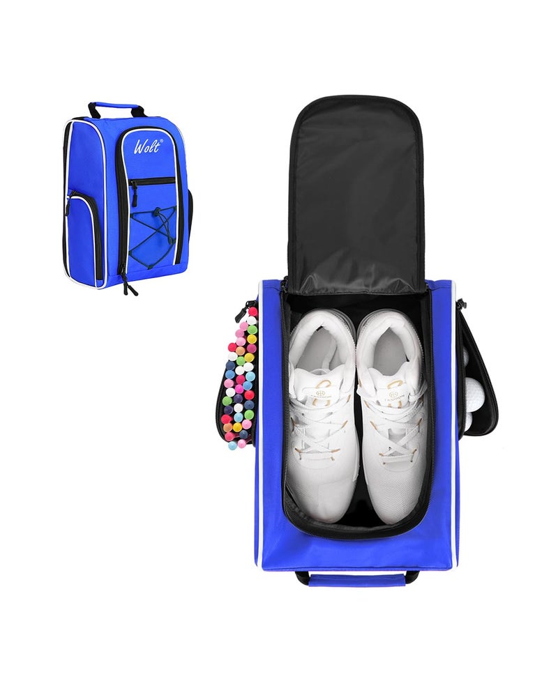 Wolt Golf Shoe Bag for Travel Zippered Shoes Carrier Bags with Ventilation Double Outside Accessory Pocket for Socks Tees Golf Balls Etc for Women and Men Blue - Image 2