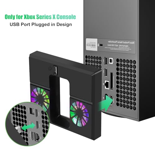 Linkstyle Cooling Fan for Xbox Series X, Vertical Cooling Stand Cooling System with Colorful RGB Lights and 1 USB Port - Image 2