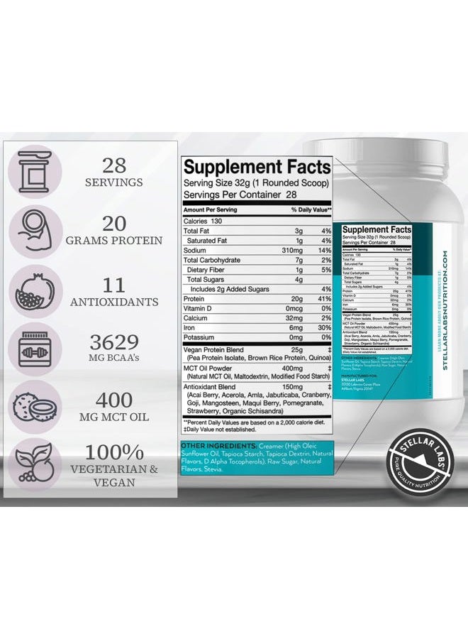 Stellar Labs Vegan Protein Powder with BCAA's & Antioxidants | Certified Low FODMAP, Non GMO, Gluten Free, Soy Free, Low Carb, with Stevia | Lean Plant Based Protein Powder Shakes | Vanilla - Image 2