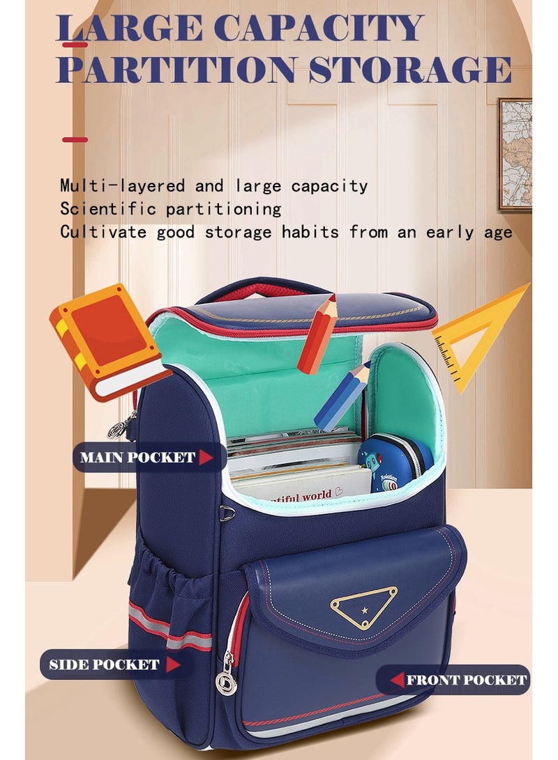 سكاي فيو حقيبة ظهر SKY VIEW للأطفال للأولاد والبنات، حقيبة مدرسية خفيفة الوزن على الطراز البريطاني الكلاسيكي، حقيبة كتب كمبيوتر محمول بسعة كبيرة للطلاب المراهقين مع بطانة مريحة (أزرق كبير) - Image 3
