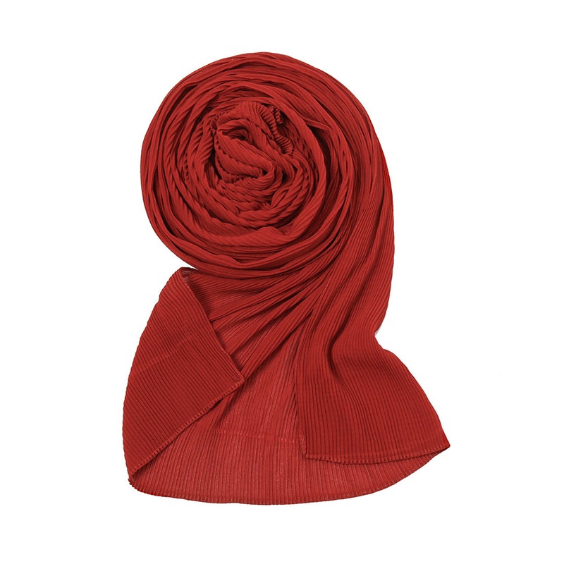Pearl Chiffon Pleated Solid Scarf for Women 20# rust red 